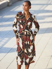 Sosandar Red Multi Print Zip Front Belted Midi Dress - Image 4 of 5