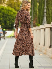 Sosandar Brown Midi Shirt Dress With Belt - Image 2 of 5