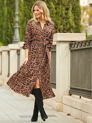 Sosandar Brown Midi Shirt Dress With Belt - Image 3 of 5