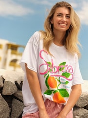 Orange Fruit Bold Print Tropical Graphic T-Shirt - Image 1 of 7
