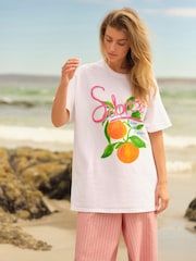 Orange Fruit Bold Print Tropical Graphic T-Shirt - Image 3 of 7