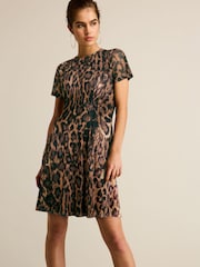 Leopard Print Mesh Corset Detail Mini Dress - Image 1 of 5