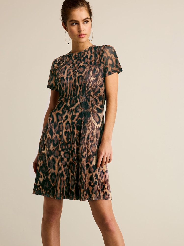 Leopard Print Mesh Corset Detail Mini Dress - Image 1 of 5