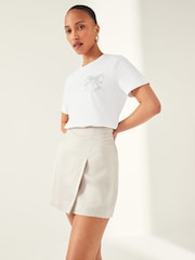White 100% Cotton Bow Embellished T-Shirt - Image 1 of 5