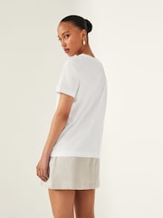 White 100% Cotton Bow Embellished T-Shirt - Image 2 of 5