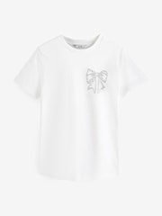 White 100% Cotton Bow Embellished T-Shirt - Image 4 of 5
