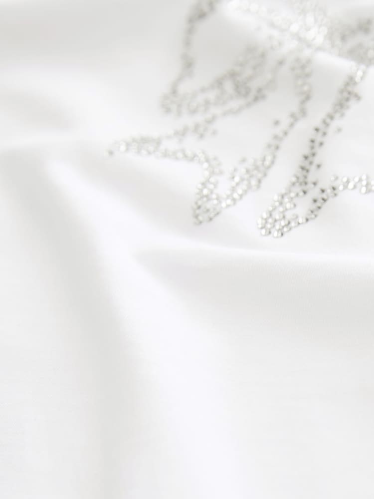 White 100% Cotton Bow Embellished T-Shirt - Image 5 of 5