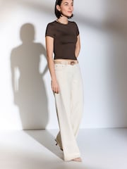 Chocolate Brown Slim Fit Short Sleeve Soft Touch Polyamide T-Shirt - Image 2 of 7