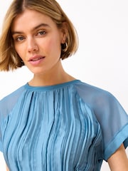 Teal Blue Plissé Woven Mix Short Sleeve Top - Image 4 of 6