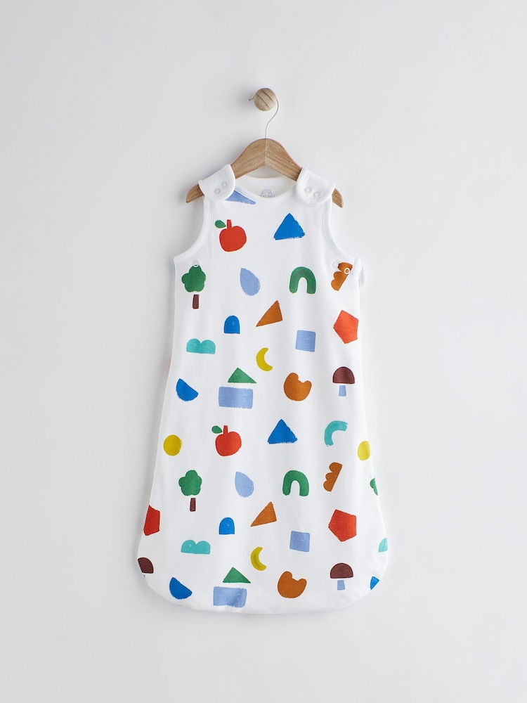 White Quilted Abstract Shapes 1 Tog  Baby 100% Cotton Sleep Bag - Image 1 of 8