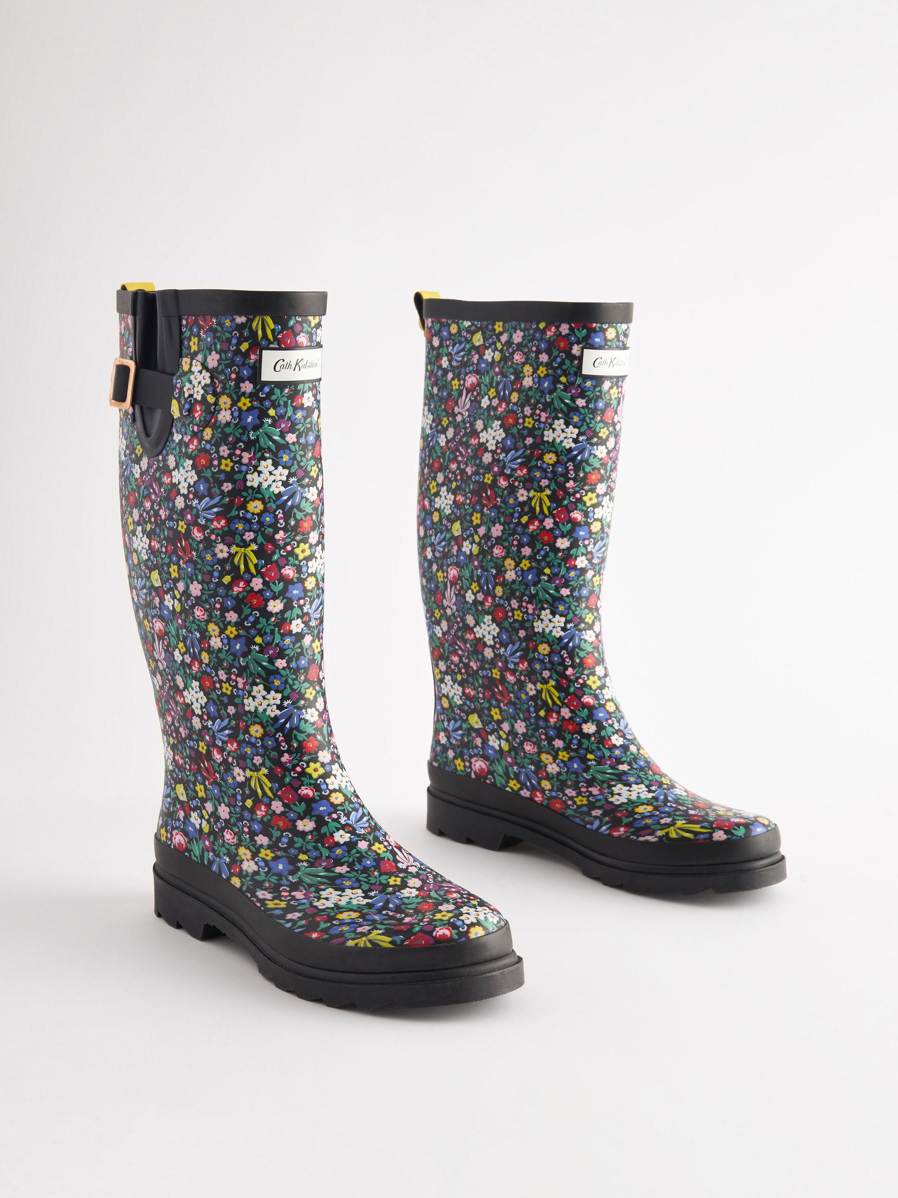 Cath Kidston Black Ditsy Floral Tall Wellies 6 EU 39 Womens