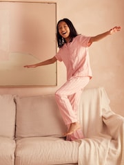 Pink Stripe Sateen Button Through 100% Cotton Pyjamas (6-16yrs) - Image 1 of 8