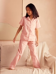 Pink Stripe Sateen Button Through 100% Cotton Pyjamas (6-16yrs) - Image 2 of 8