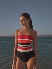 Red/Black Stripe Bandeau Tummy Control Swimsuit - Image 1 of 6