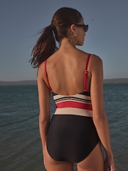 Red/Black Stripe Bandeau Tummy Control Swimsuit - Image 4 of 6