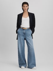 Reiss Light Blue Olivia Petite Wide Leg Contrast Stitch Jeans - Image 1 of 8