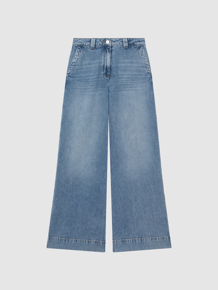 Reiss Light Blue Olivia Petite Wide Leg Contrast Stitch Jeans - Image 2 of 8