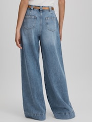 Reiss Light Blue Olivia Petite Wide Leg Contrast Stitch Jeans - Image 5 of 8