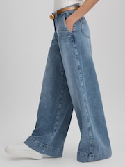 Reiss Light Blue Olivia Petite Wide Leg Contrast Stitch Jeans - Image 7 of 8