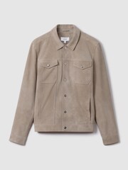 Reiss Mink Nico Suede Twin Pocket Overshirt - Image 2 of 7