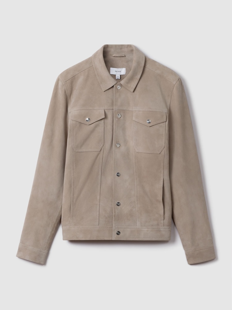 Reiss Mink Nico Suede Twin Pocket Overshirt - Image 2 of 7