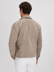 Reiss Mink Nico Suede Twin Pocket Overshirt - Image 6 of 7