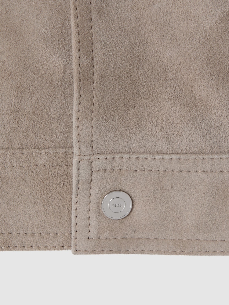 Reiss Mink Nico Suede Twin Pocket Overshirt - Image 7 of 7