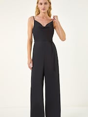 Roman Black Front Tie Strap Belted Jumpsuit - Image 2 of 5