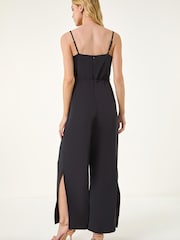 Roman Black Front Tie Strap Belted Jumpsuit - Image 3 of 5