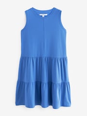 Cobalt Blue Sleeveless Tiered Mini Summer Jersey Dress - Image 5 of 6