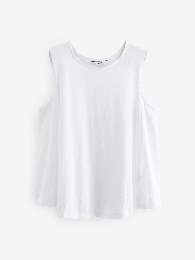 White Relaxed Fit 100% Cotton Sleeveless Scoop Neck Slub Vest Top - Image 4 of 4