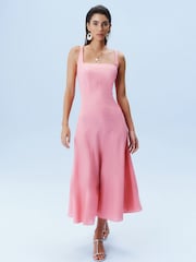 Pink Linen Blend Midi Dress - Image 1 of 7