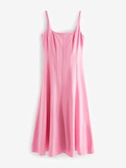 Pink Linen Blend Midi Dress - Image 6 of 7