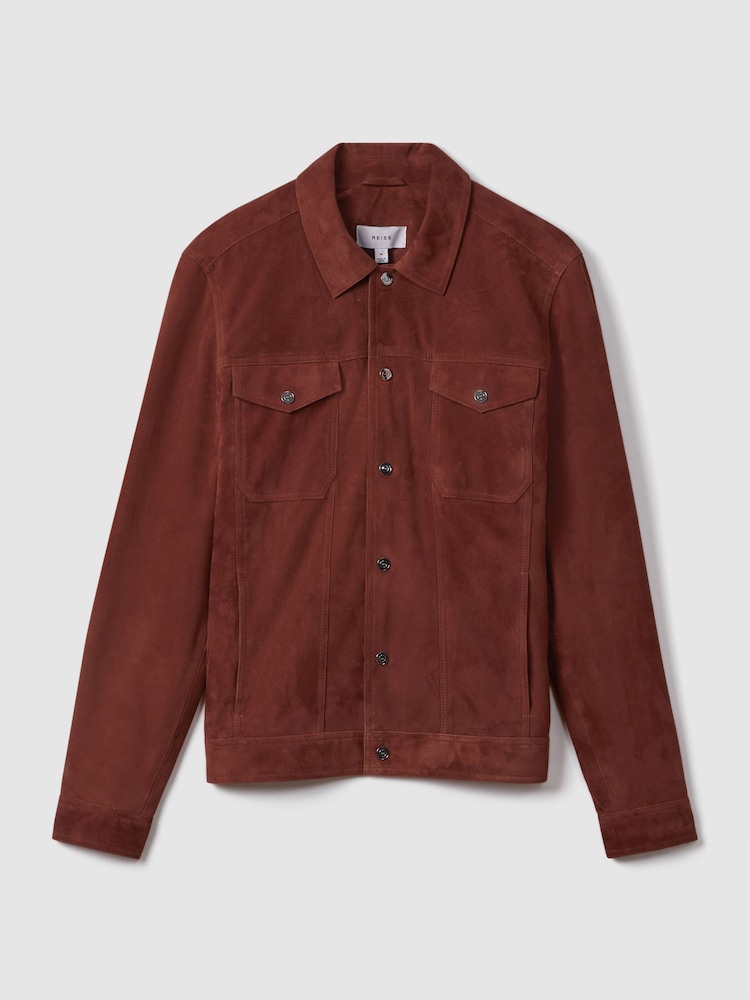Reiss Rust Nico Suede Twin Pocket Overshirt - Image 2 of 6