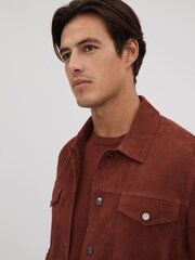 Reiss Rust Nico Suede Twin Pocket Overshirt - Image 4 of 6