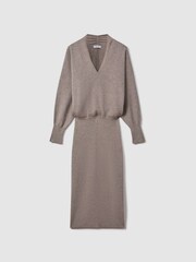 Reiss Neutral Sally Petite Wool Blend Midi Dress - Image 2 of 7