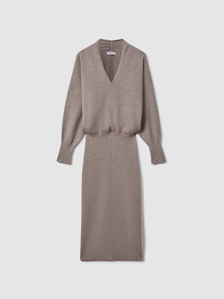 Reiss Neutral Sally Petite Wool Blend Midi Dress - Image 2 of 7