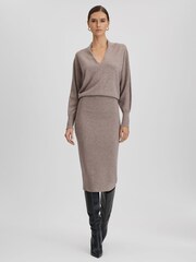 Reiss Neutral Sally Petite Wool Blend Midi Dress - Image 4 of 7