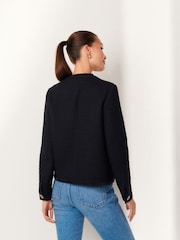 Navy Collarless Boucle Button Detail Jacket - Image 4 of 7