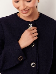 Navy Collarless Boucle Button Detail Jacket - Image 5 of 7