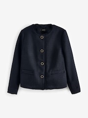 Navy Collarless Boucle Button Detail Jacket - Image 6 of 7