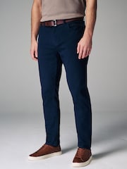 Navy Blue Belted Soft Touch 5 Pocket Jean Style Trousers - Image 1 of 6