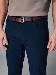 Navy Blue Belted Soft Touch 5 Pocket Jean Style Trousers - Image 5 of 6