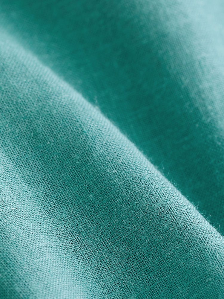 Teal Blue Linen Blend Midi Dress - Image 7 of 7