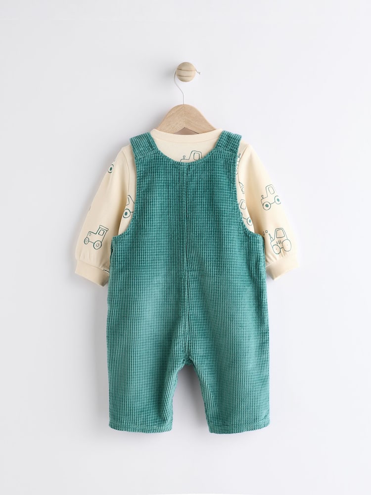 Green Farm Baby Waffle Corduroy Dungaree and Bodysuit Set (0mths-2yrs) - Image 2 of 7