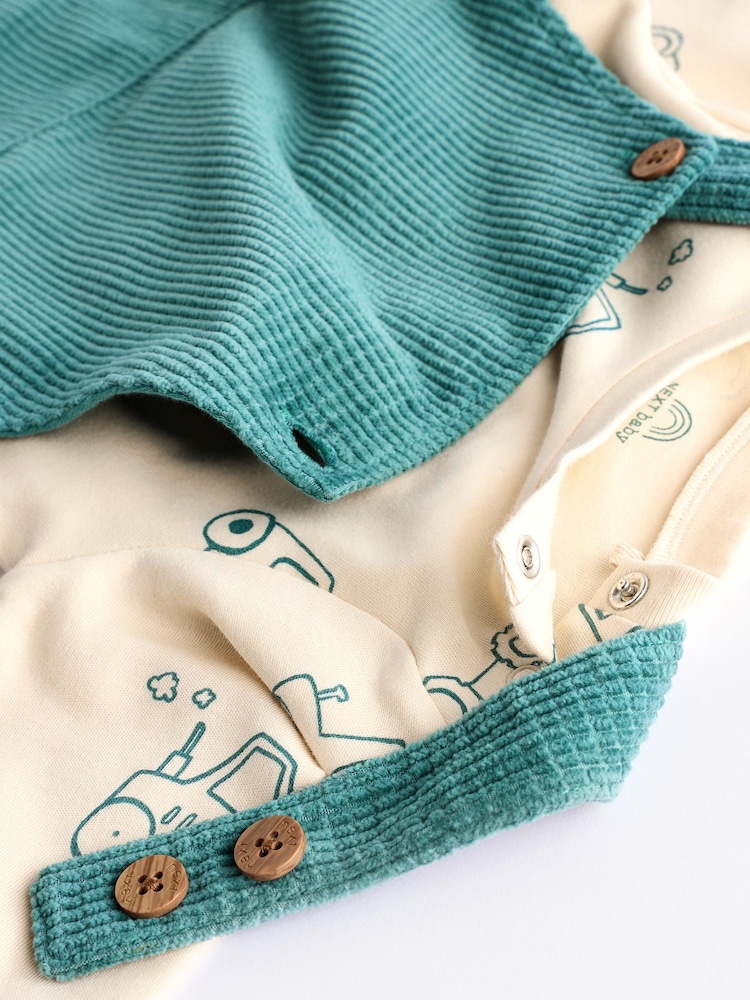 Green Farm Baby Waffle Corduroy Dungaree and Bodysuit Set (0mths-2yrs) - Image 6 of 7