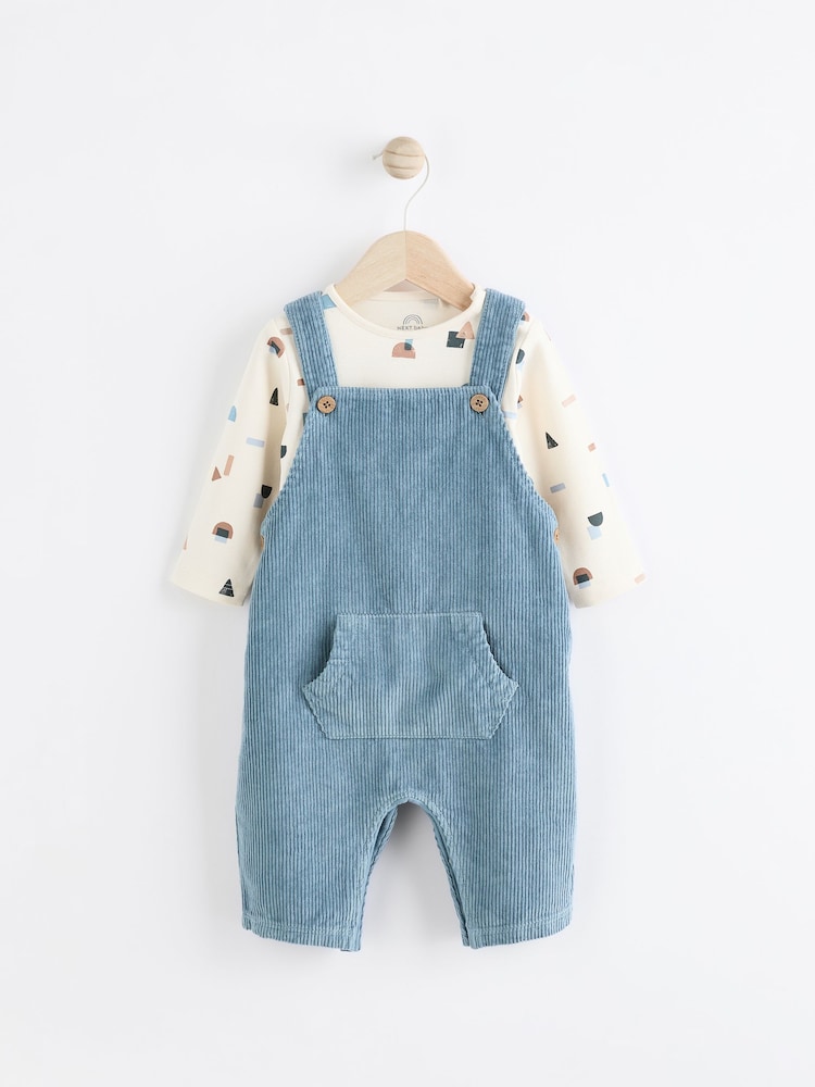 Blue Corduroy 100% Cotton Baby Dungarees and Bodysuit Set (0mths-2yrs) - Image 1 of 9