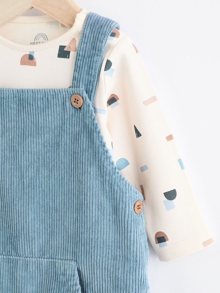 Blue Corduroy 100% Cotton Baby Dungarees and Bodysuit Set (0mths-2yrs) - Image 3 of 9