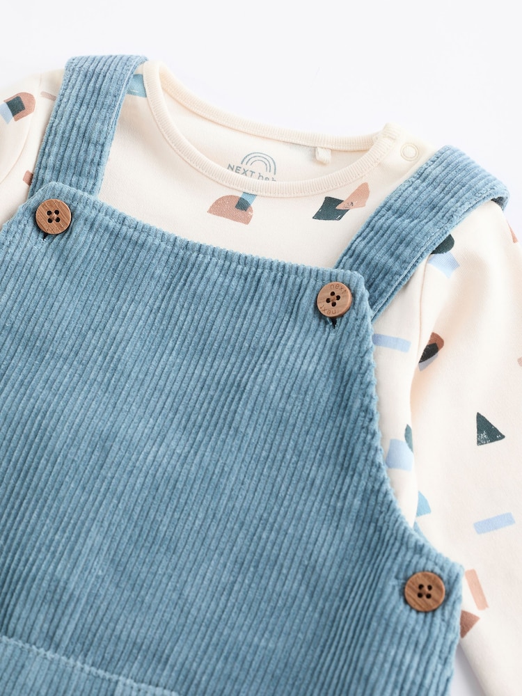 Blue Corduroy 100% Cotton Baby Dungarees and Bodysuit Set (0mths-2yrs) - Image 4 of 9