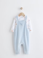 Blue Elephant Print Baby Velour Dungarees and Bodysuit Set (0-18mths) - Image 1 of 8